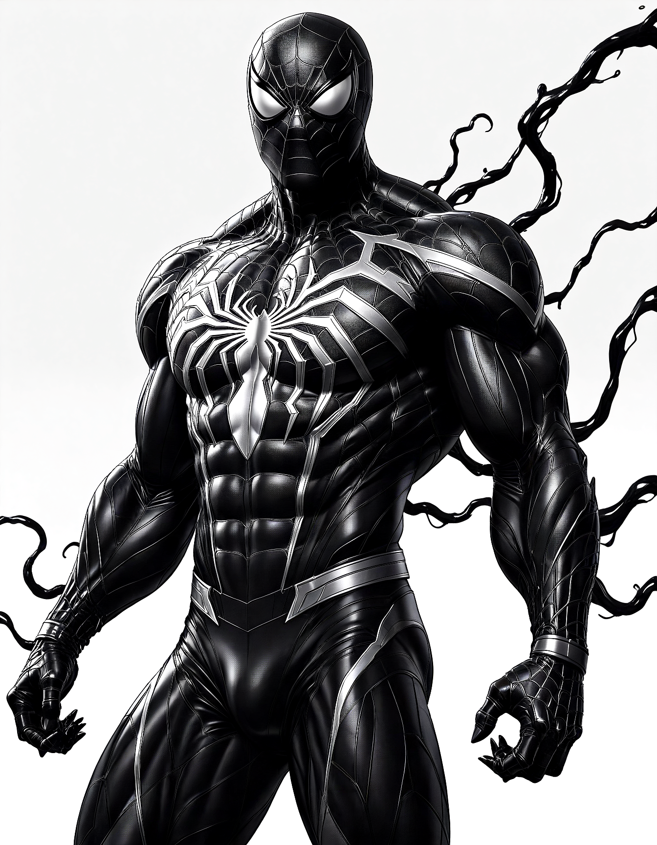 line art drawing line art drawing Spiderman, heroic pose, Hyperrealism, black spiderman suit, venomized. a masterpiece of photography and digital art. Style: realistic hyper-detailed rendering, 32k UHD, graphic design. Exuding confidence and serenity. octane render, highly detailed, volumetric, dramatic lighting . professional, sleek, modern, minimalist, graphic, line art, vector graphics . professional, sleek, modern, minimalist, graphic, line art, vector graphics