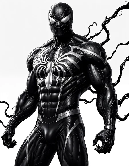 line art drawing line art drawing Spiderman, heroic pose, Hyperrealism, black spiderman suit, venomized. a masterpiece of photography and digital art. Style: realistic hyper-detailed rendering, 32k UHD, graphic design. Exuding confidence and serenity. octane render, highly detailed, volumetric, dramatic lighting . professional, sleek, modern, minimalist, graphic, line art, vector graphics . professional, sleek, modern, minimalist, graphic, line art, vector graphics
