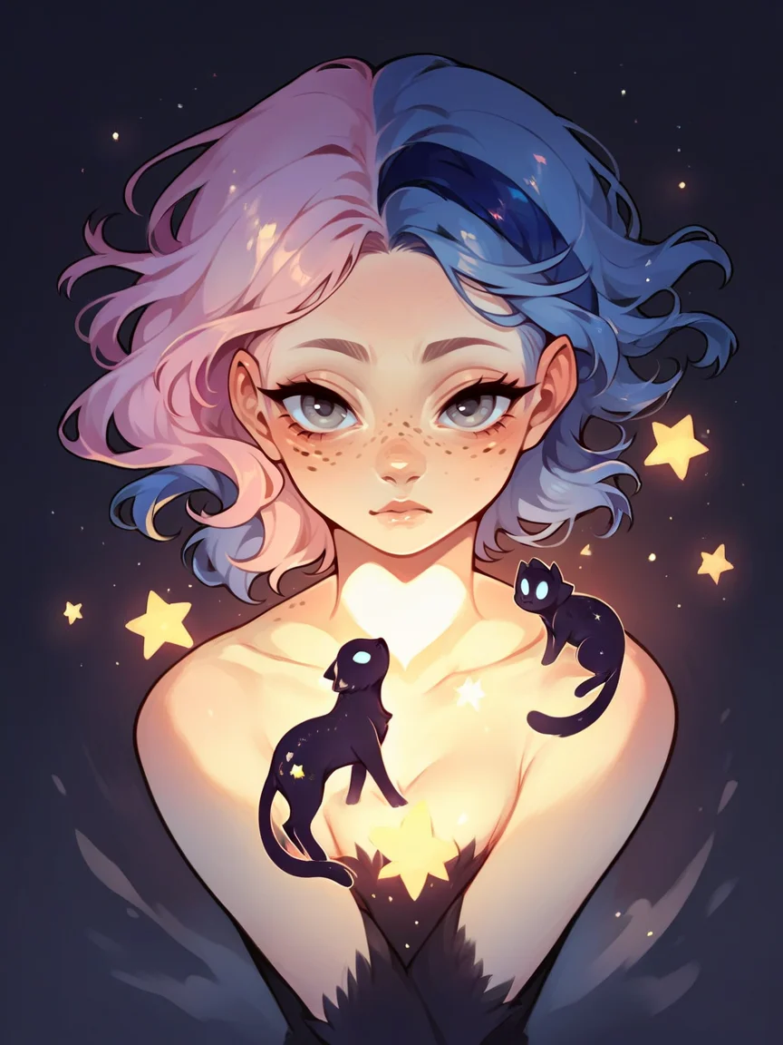 score_9, score_8_up, score_7_up, score_6_up, score_5_up, score_4_up, <lora:g4l4xyXLP:0.65> g4l4xy, galaxy, black cat, stars, milky way, love, heart,