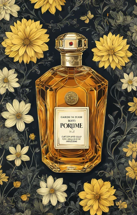 masterpiece,best quality,<lora:tbh36-sdxl:0.9>,illustration, A bottle of perfume in garden