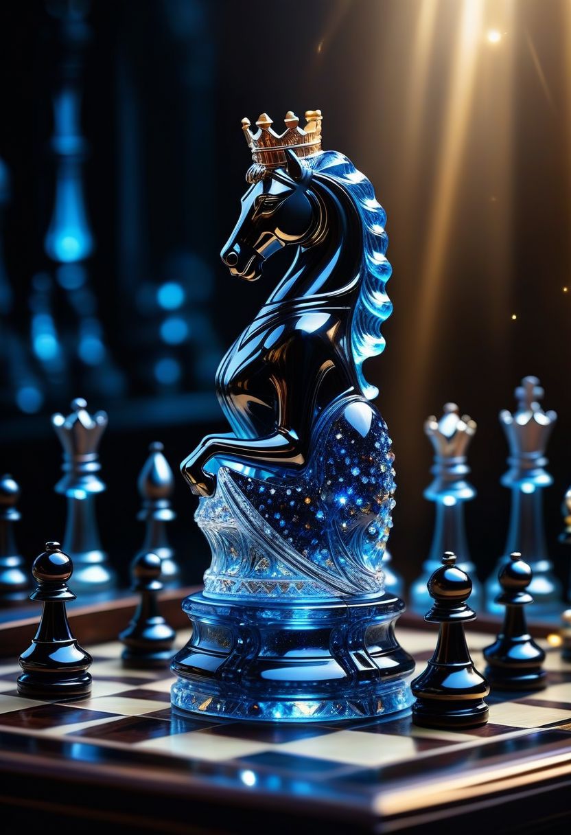 [Masterpiece. Realistic. Transparent Beings. Everything in this universe is made out of sparkling glass crystals. A chess piece made of crystals. hand moving chess piece, asari hand, blue skin, female hand, black nail polish, Water explosions. Transparent or silver body parts.], detailed, romantic, very inspirational, beautiful, elegant, lovely, cute, pretty, modern, epic composition, fabulous atmosphere, cinematic light, dynamic dramatic ambient, Vibrant Colors 
ral-tr33brnch, Arttrttrt, extreme Long Shot, masterpiece, intricate detail, best quality, absurd resolution, Gothic, black stone with golden stripes, elegant, luxury, royal, expensive, 
Stylized chess pieces. Queen chess, Chess game, chess board, luxury and golden design. Photo realistic, cinematic light, concept art.
