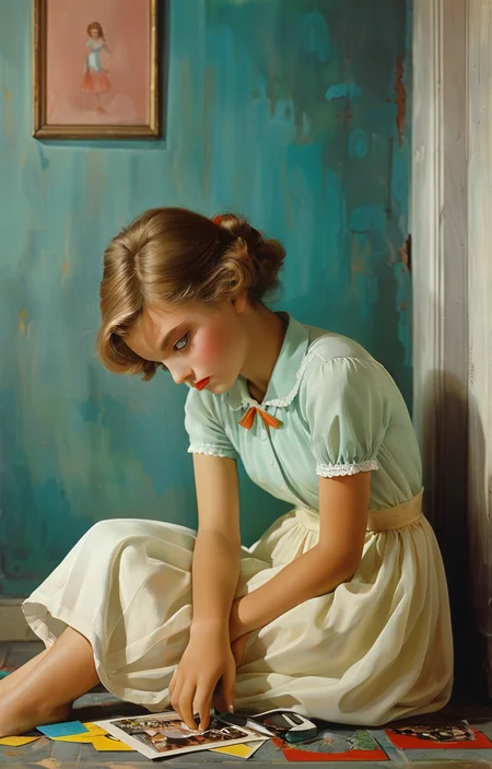masterpiece,best quality,<lora:tbh370-sdxl:0.6>,illustration,style of Milton H. Greene tech genius teenage girl