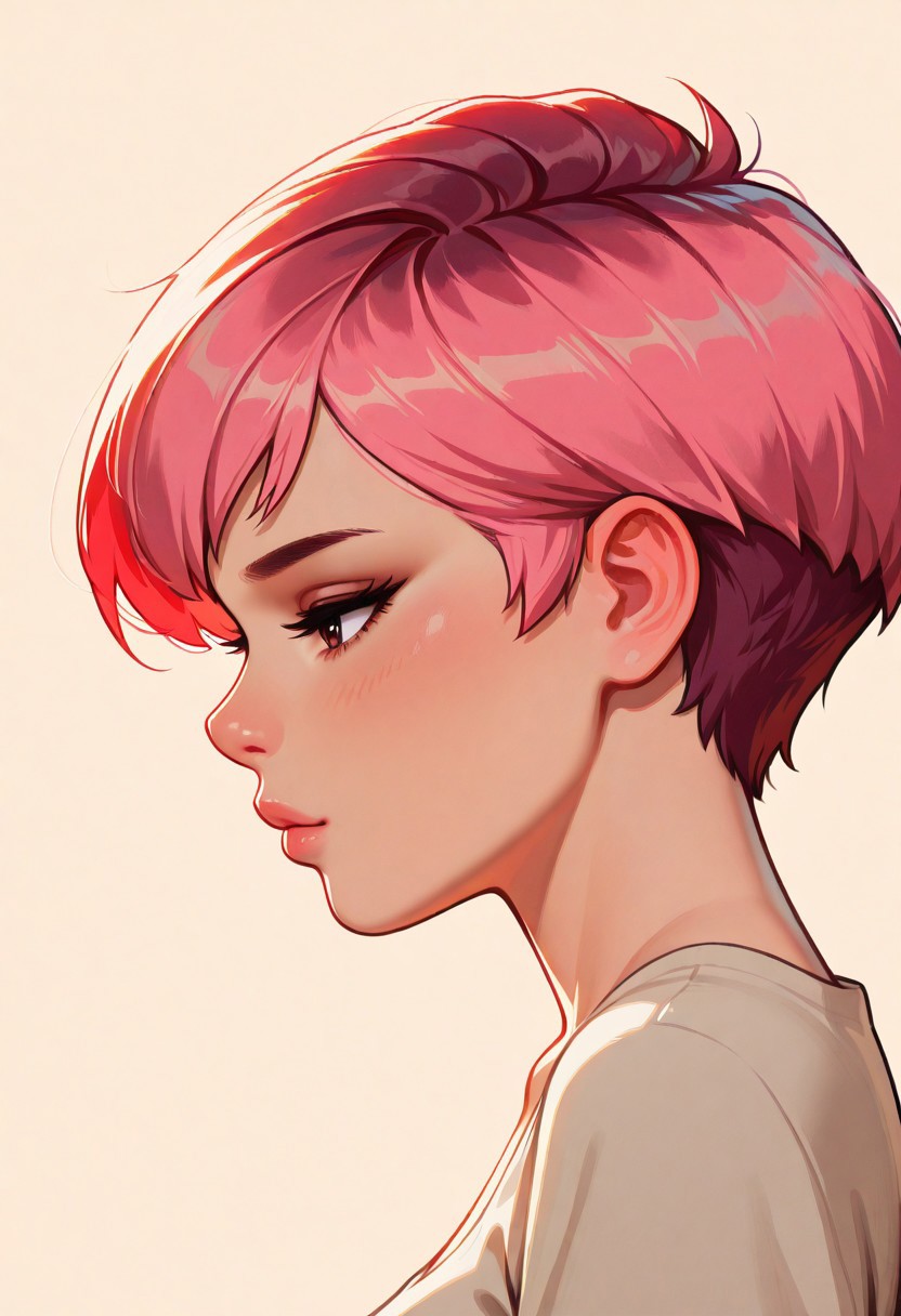 chibi, high contrast, masterpiece, best quality, amazing quality, very aesthetic, retro artstyle, realistic, promotional art, newest, volumetric lighting.
(artist:incase:0.5), (artist:tsuaii:0.5), color theory,
1girl, face,solo, straight-on, focus on face, side view, profile, Pixie cut, pink hair, luminescent background, simple background.