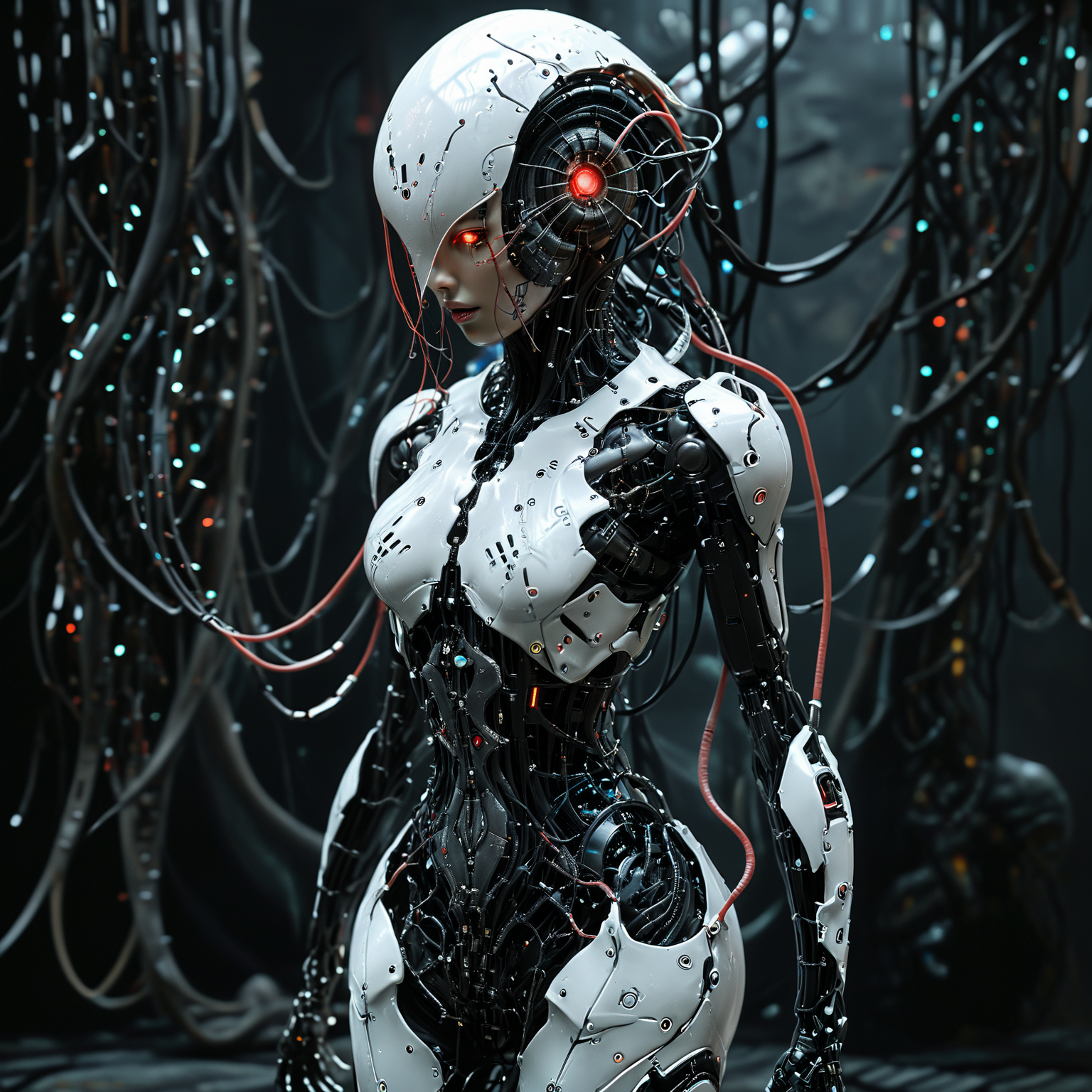(biopunk sexy woman turning into jellyfish :1.2) with cybernetic features, cinematic, cyberpunk elements, amazing detailed, grim sci-fi, biomorph, organic and mechanical, natural light, beautiful cleavage, glowing red eyes  <lora:Dark_Futuristic_Circuit_Boards:0.6>  circuitboard, dark futuristic  <lora:hyperkraximalism_v1-1:0.2> <lora:Faceless_Cyborgs:0.85>