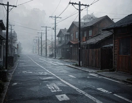 score_9,score_8_up,score_7_up,outdoor,scenery,dark,street,power lines,building,gloomy,fog,no humans