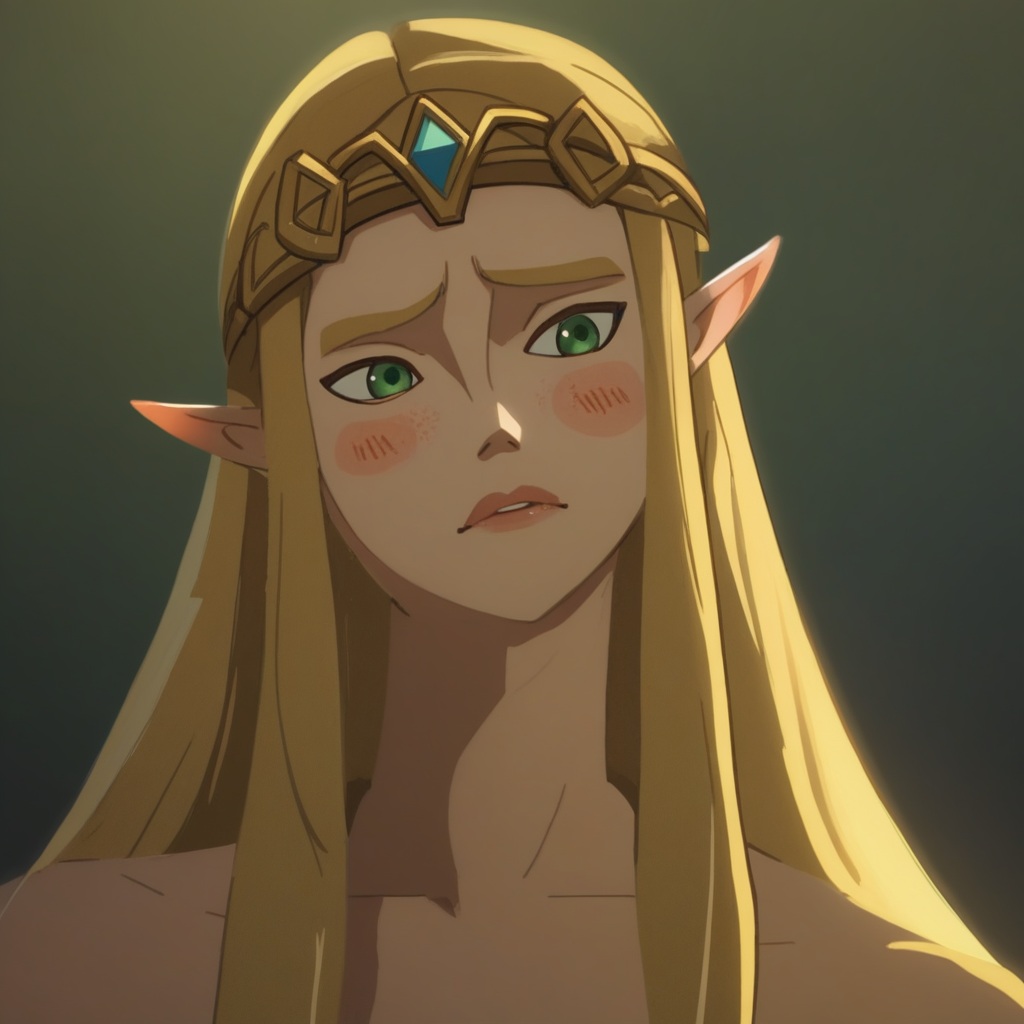 score_9, score_8_up, score_7_up,score_6_up, TW1L1GHT0FTH3G0D5, source_hentai, source_anime, masterpiece, 2D, Princess Zelda, lips, shiny_skin, sexy, modeling, posing, rating_explicit, blonde hair, green eyes, embarrassed, wince, blush, blonde pubic hair, uncensored, pussy, pussy juice, source_anime,