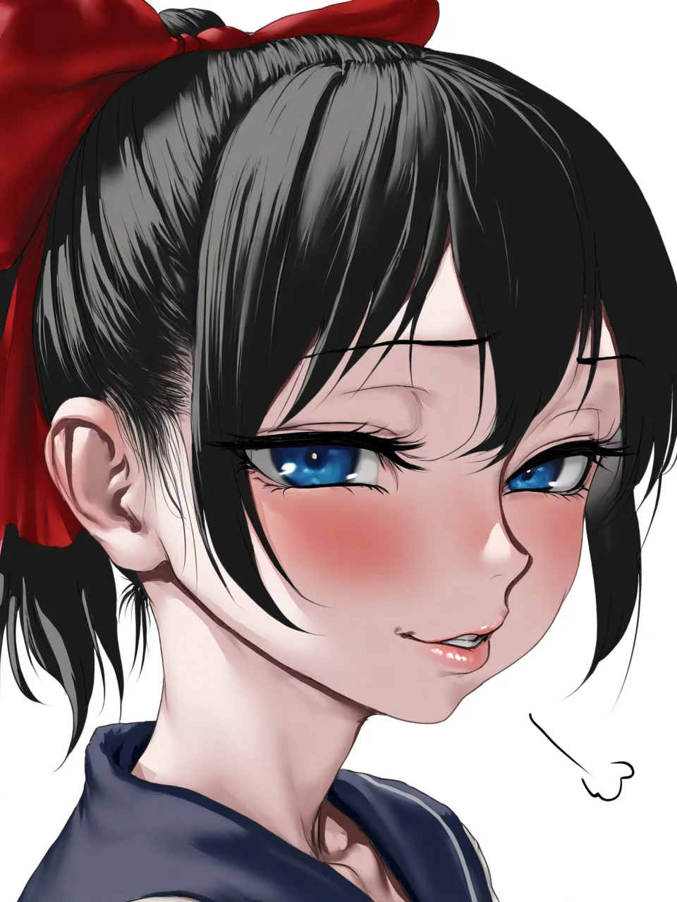 masterpiece, best quality, newest, very aesthetic, simple background,
1girl, black hair, blue eyes, ponytail, , parted lips, lush lips, face focus, upper body, school uniform, red bow, blush, puff of air, detailed eyes, eyes focus, looking to the side, looking at viewer, sidelong glance, laughing,
<lora:tomioka_sena-000010:0.7>, tomiokasena,