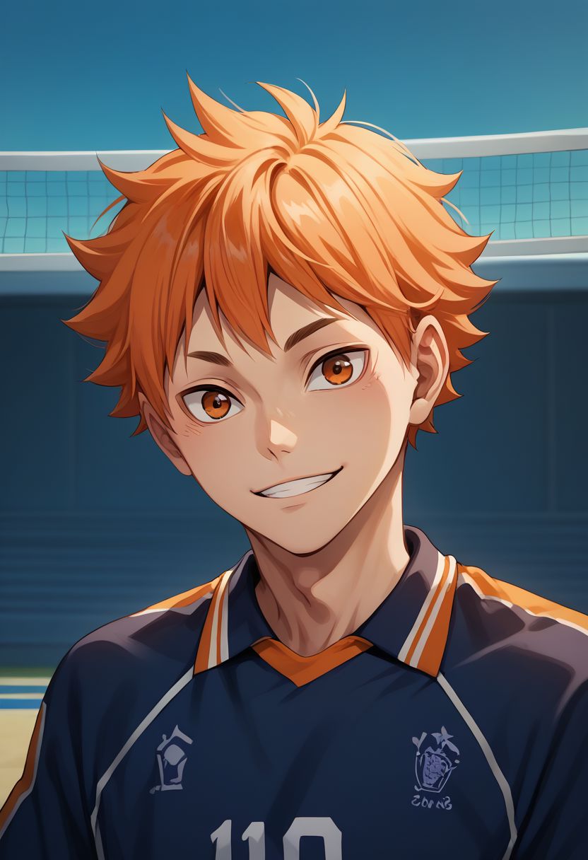 score_9, score_8_up, score_7_up, source_anime, highly detailed, 
hinata, male focus, 1boy, orange hair, sportswear, solo, volleyball uniform, 
smile, orange eyes, looking at viewer, shorts, upper body,
outdoor,