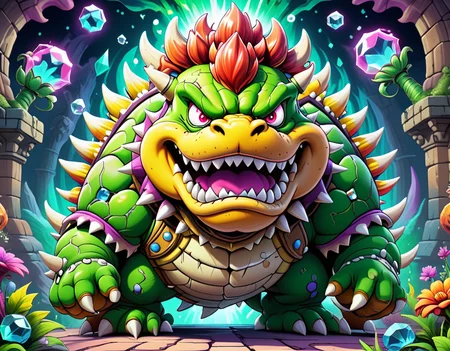 <lora:Daisy-Acid:.4> color line art,acid-art, trippy, daisyart, sketch, Magic-style bowser, it is Biochemical and Mad, absurdres, epic atmosphere, magical, dslr, stunning, aesthetic, romantic, located artistic, extremely stylish, perfect background, sublime, dynamic composition,Hyperrealistic, crystal-clear,with super sharp details and vivid colors, intricate textures, and pristine clarity