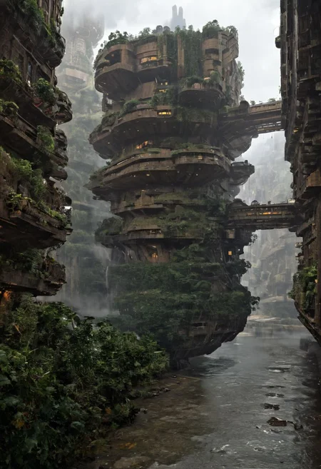 A new type of flying ship for sightseeing in the city of the future with glass dome, 
Residents live in a sizable number of glass bubble capsules,
The alien colonial cities of the future look like towering ant nests built in Halong Bay filled with fog, glass dome, communications spire landmark, aircraft terminal, aerial mass transportation,
((The steel tower in the imperial capital of Star Wars, the Rubik's Cube and Golden Tower of the corporate headquarters in Blade Runner, The floating kingdom of Hayao Miyazaki's Castle in the Sky, the catacombs of Paris are full of skulls, Famous British architect Dream Detective)),
(futuristic:1.2), a huge military factory made of steel, glass, fog, sun, in the clouds, , futuristic military planes, moody tones, 
(real landscape:1.1), (blurred background:1.0), 
[building|door|window|stairs|balcony|wall|brick|eaves_details:0.8], [Street|Landscape|Foliage|Pedestrian|Vehicle_Details:0.7], [metal|glass|wood|stone|cement|brick|textile_texture:0.8],
(background, more_details:0.3), 
great lighting, xtower, industrialbuilding, futureskyline, Architecture photography, Curvy Architecture