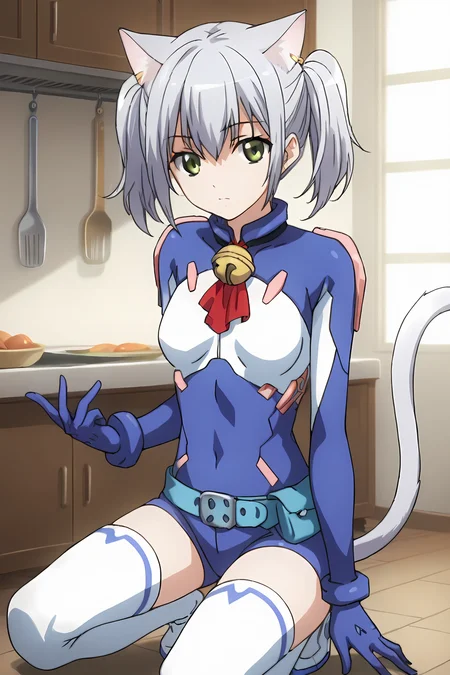 (blue bodysuit belt gloves white thighhighs thigh boots:1.50), cpc-chaika, short hair, short twintails, bangs, sidelocks, grey hair, hair between eyes, green eyes, cat ears, cat tail, neck bell,
1girl, solo, skinny, (source_anime, score_9, score_8_up, score_8, score_7_up), score_7, score_6_up, score_6, score_5_up, score_5,
(:1.10),
(kitchen:1.30),
(straight-on:1.60), (:1.10),
medium breasts
<lora:cpc-chaika-V01-000004:0.80>