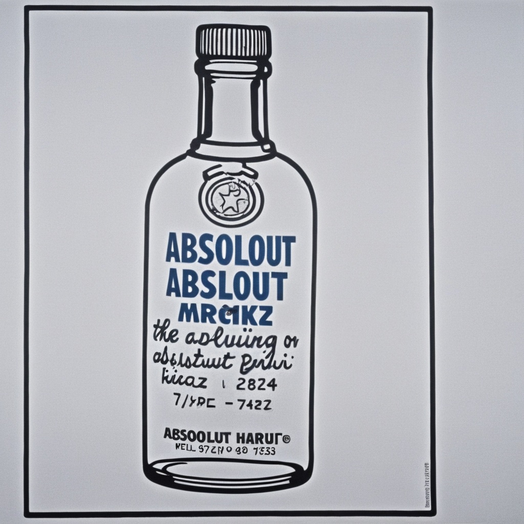 keithharingxl, a poster with a bottle of absolut on it <lora:KeithHaringXL_v1:1>