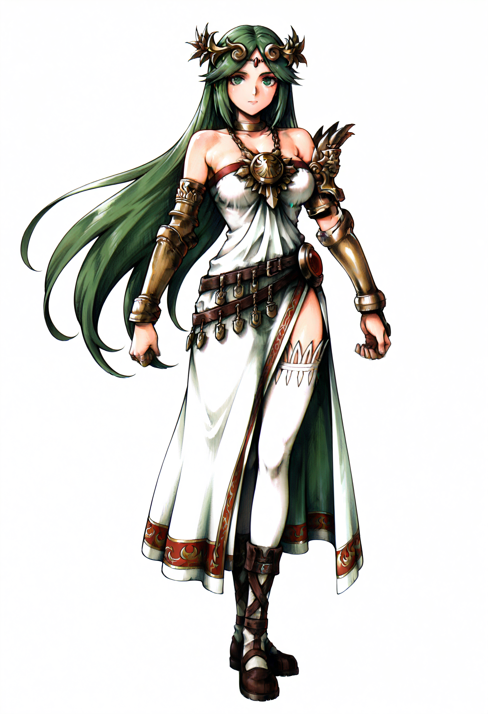 best quality, newest, absurdres, highres, (masterwork, masterpiece, best quality, hyper-detailed :1.3), 

palutena, full body,

,white background, plain background, ff7,