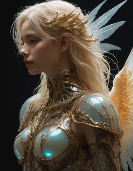 artiangel, portrait side view, (angelic, female, gothic, glowing, armored, translucent, bioluminescent, imposing, ethereal, dangerous, ivory, long haired, winged:1.5), poster art, bold lines, hyper detailed, expressive, award winning, (movie still:1.4), (professional, finest details, masterpiece, best quality:1.5), looking at viewer, highly dynamic pose, wide angle view
<lora:artiangel:0.5>