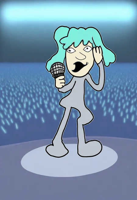 masterpiece, very aesthetic, sbhj, bad quality, worst quality, worst detail, 1girl, Miku, singing, microphone, stage, audience