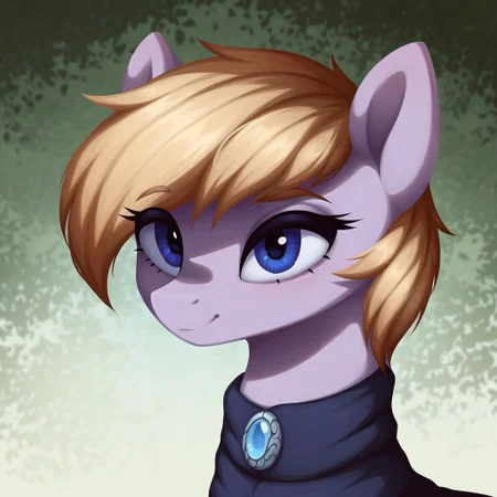 masterpiece, score_9_up, score_8_up, score_7_up, score_6_up, (best quality:1.1), ultra-detailed, high resolution, solo, Eathelin, pony, mlp, feral, midnight blue eyes, mare, female, pony ears, orchid purple skin, midnight blue eyes, thin eyebrows, long eyelashes, short blonde mane, without clothes BREAK portrait, upper body, outside, outdoors, spruce forest in the background, sharp focus, highly detailed clouds and terrain, sharp focus, anatomically correct, detailed background