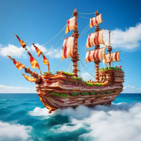 ship made out of b4c0n, ocean, sea <lora:b4c0n:1>