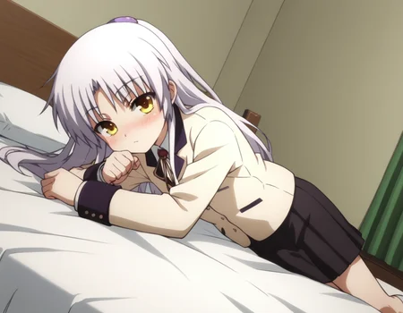 score_9, score_8_up, score_7_up, source_anime,
kanadetachibana, <lora:kanade-tachibana-s1-ponyxl-lora-nochekaiser:1>,
kanade tachibana, long hair, white hair, yellow eyes, 
skirt, school uniform, jacket, blazer, skirt, black skirt, pleated skirt, long sleeves,
indoors, bed, bed room, on side, blush, drunk,
looking at viewer, solo, cowboy shot, dutch angle,