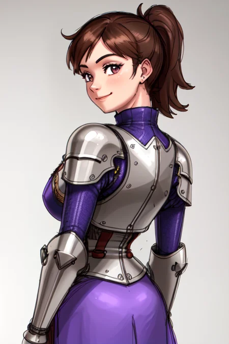 1girl, solo, chun-li, (highly detailed eyes), detailed face, ((round pupils)), intricate details, (brown eyes), (brown hair), ponytail, (((realistic))), looking at viewer, smile, happy, ((portrait)), small breasts, (((upper body))), (((princess))), (((purple royal dress))), medieval, long dress, ((cartoon)), ((((sketch)))), soft lighting, bedroom, night, arms behind back, street fighter, wassnonam-12800