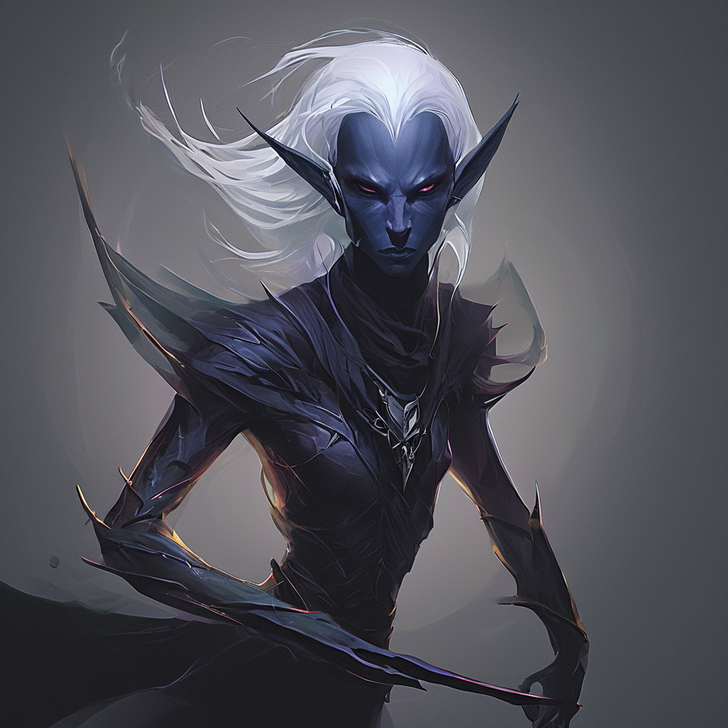 Drow are the Dark Elves of the Underworld - fearless killers who are known for both their spellcasting and fighting ability. Though more frail than humans,they are solid fighters with a great reputation of ruthlessness and precision. Those who cross a dark elf usually meet a swift demise. Drow are tallish elves with indigo skin and white hair,and usually have either red or golden eyes.,masterpiece,long exposure,layered elements,motion photography,stark contrasting color transitions,saturated colors,harmonious color story,illusionism,beautiful details,blackhole energy core,
<lora:artfullydrow__sdxl_v1:1>,