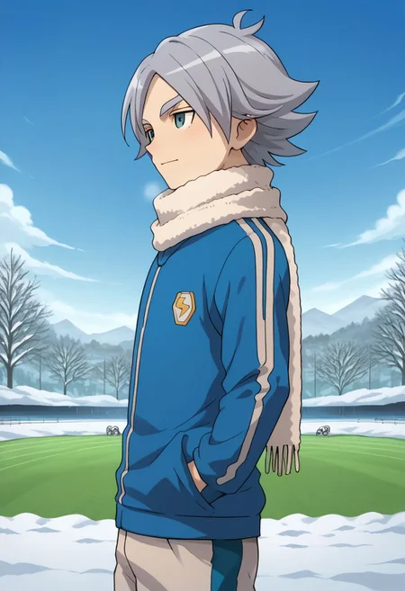 score_9, score_8_up, score_7_up, source_anime, highly detailed, 1boy, solo, male_focus, skinny, slender,
fubuki2, 1boy, male focus, white soccer uniform, sportswear, grey hair, scarf, soccer field, snow,