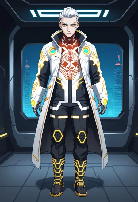 a golden and white porcelain, infinity, cyberpunk, (pmg style, DedMoroz)