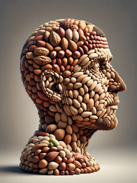 A surrealistic portrait of a thinker, their head composed of a complex array of different ais-nutz, symbolizing the diversity of thoughts. <lora:Nuts__Seeds_Style_SDXL:1>