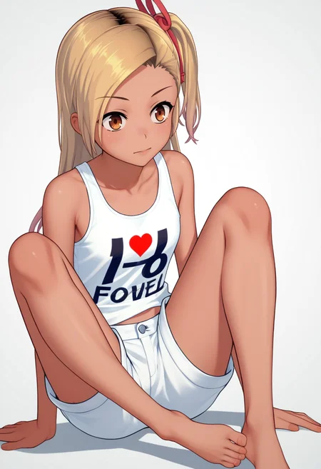 source_anime, score_9, score_8_up, score_7_up, score_6_up, score_5_up, score_4_up, 1 girl, solo, <lora:Chinami_Chosokabe_from_LiL_PonyXL:0.8>, chinami, dark-skinned female,side ponytail, shorts, white shorts,, In the Myconid Haven with Luminous Fungal Canopies, Sitting with legs crossed and hands on knees,