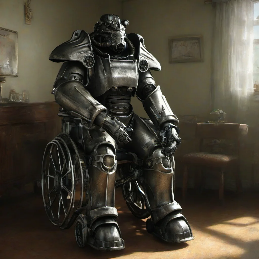masterpice,high quality,
<lora:PE_PowerArmor:0.8> PEPowerArmor,
sitting in a wheelchair,wheelchair,inside retirement home