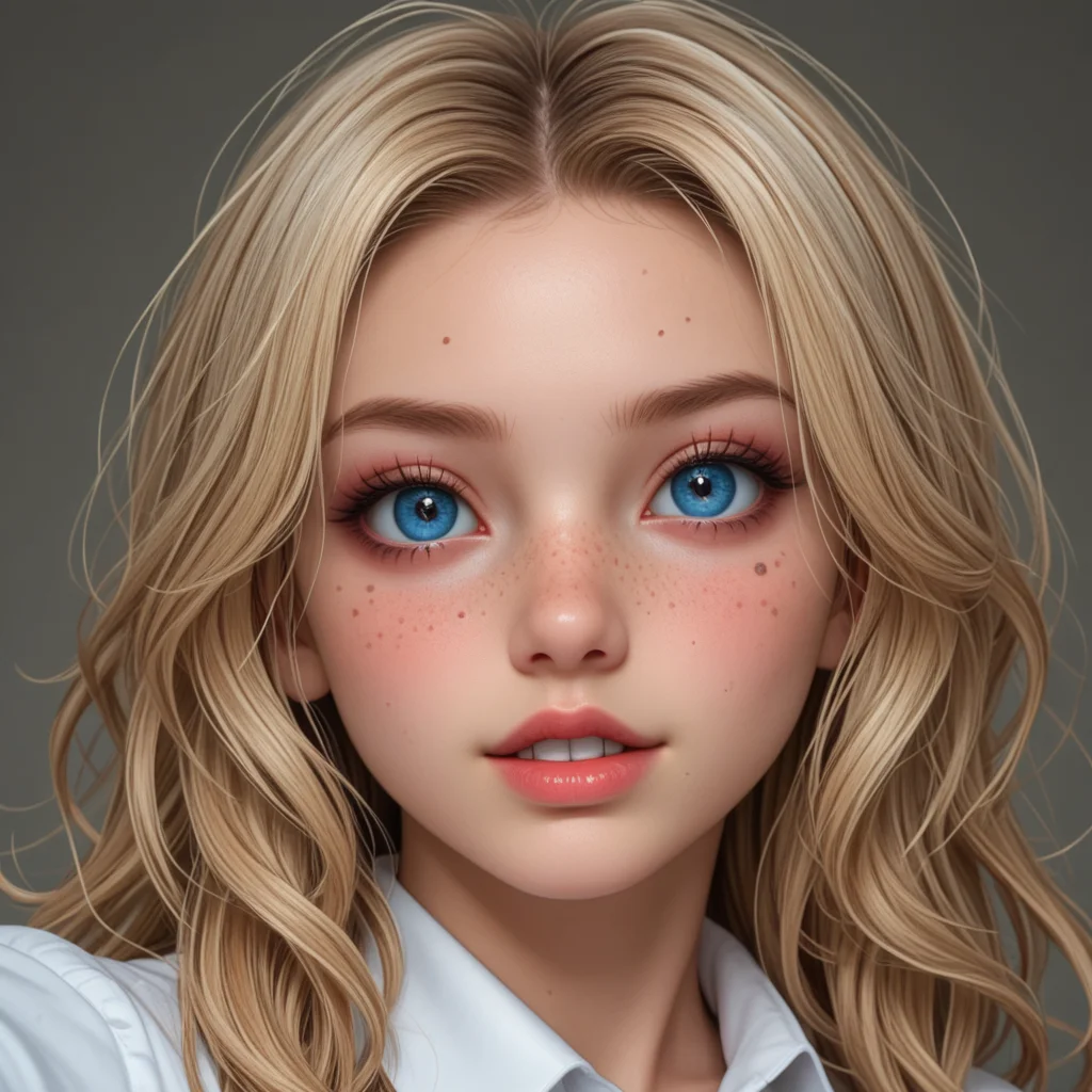 best, masterpiece, Domi with wavy blonde hair and blue eyes, extreme closeup, exotic colorful makeup, model face, model pose, selfie, highly detailed skin texture, freckles, highly detailed photo, professional photograph, dynamic lighting