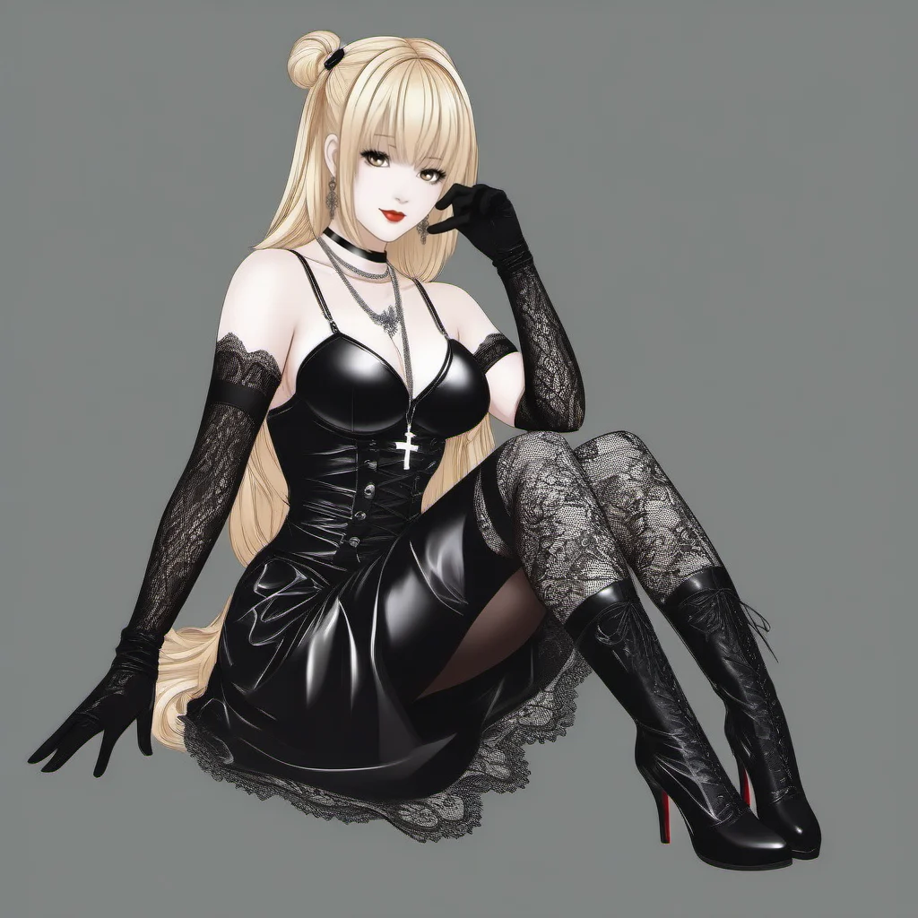 line art drawing Misa1024, a full body blond woman dressed in black laces, lace gloves, stocking, cross necklace, in japan <lora:Misa1024:0.8> . professional, sleek, modern, minimalist, graphic, line art, vector graphics