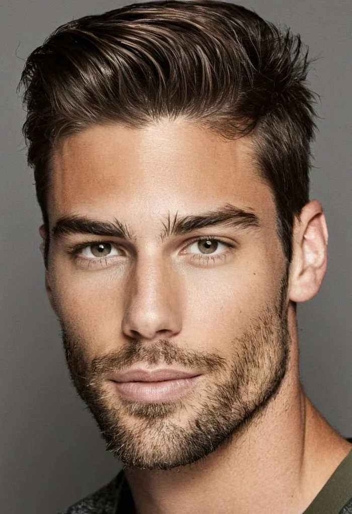 insanely attractive 31 years old male model posing for camera, looking at viewer