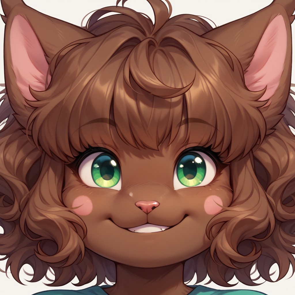 score_9, score_8_up, score_7_up, Darcie, anthro, brown fur, brown body,  hair, pink cheeks, green eyes, Anthro, furry, FACE ONLY, HEAD ON, FACE FOCUS, fur, cute, centered, smile, winking, brown mouth