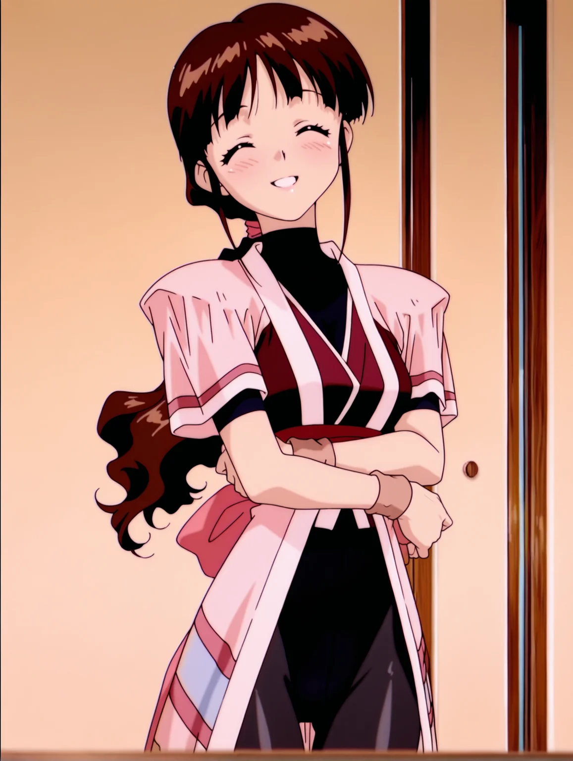 masterpiece,best quality,amazing quality,
1girl,solo,
anime screencap,<lora:yume_ilxl_v1.0:1>,yume,brown hair,low ponytail,
y_clothes,long hem,short_sleeves,wristband,black_pantyhose,
<lora:Fixhands_anime_bdsqlsz_V1:1>,parted lips,happy,arm_hug,closed eyes,light_blush,