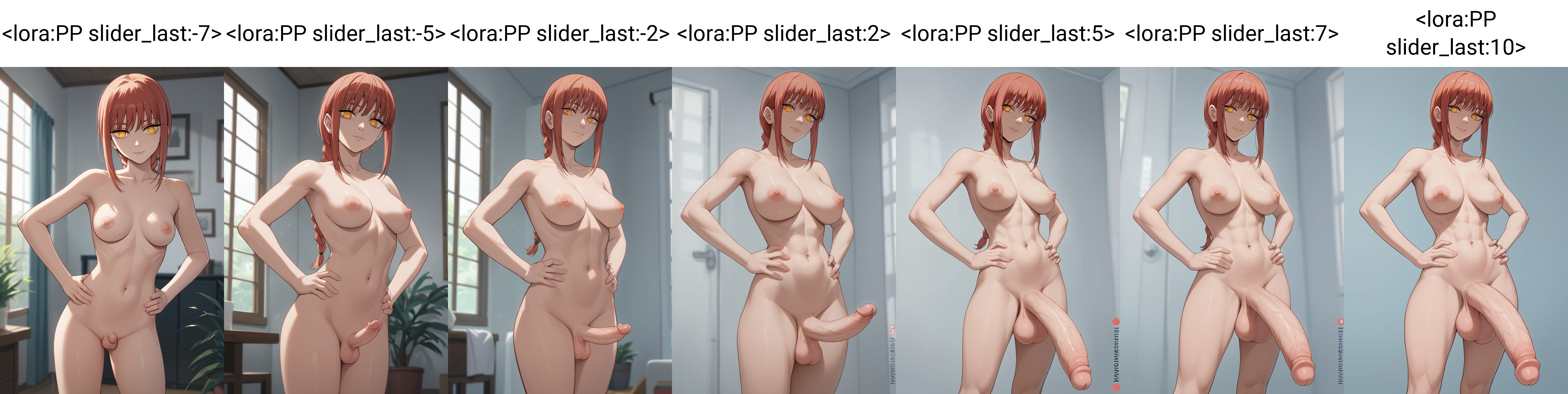 score_9, score_7_up,  1girl, gynomorph, solo, nude, standing, hands on hips, looking at viewer, makima \(chainsaw man\),      <lora:PP slider_last:-7>