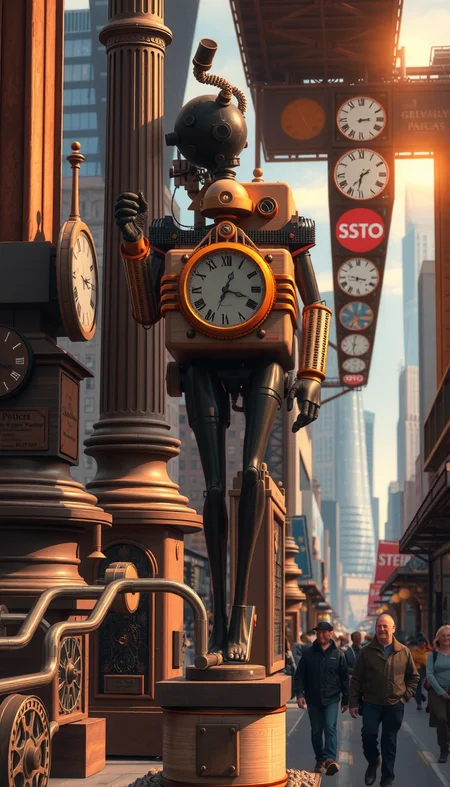 positiv Clip L:
positiv Clip G:
A metropolis where clockwork machinery and automatons are an integral part of daily life, with gears, cogs, and steam-powered technology shaping the cityscape.