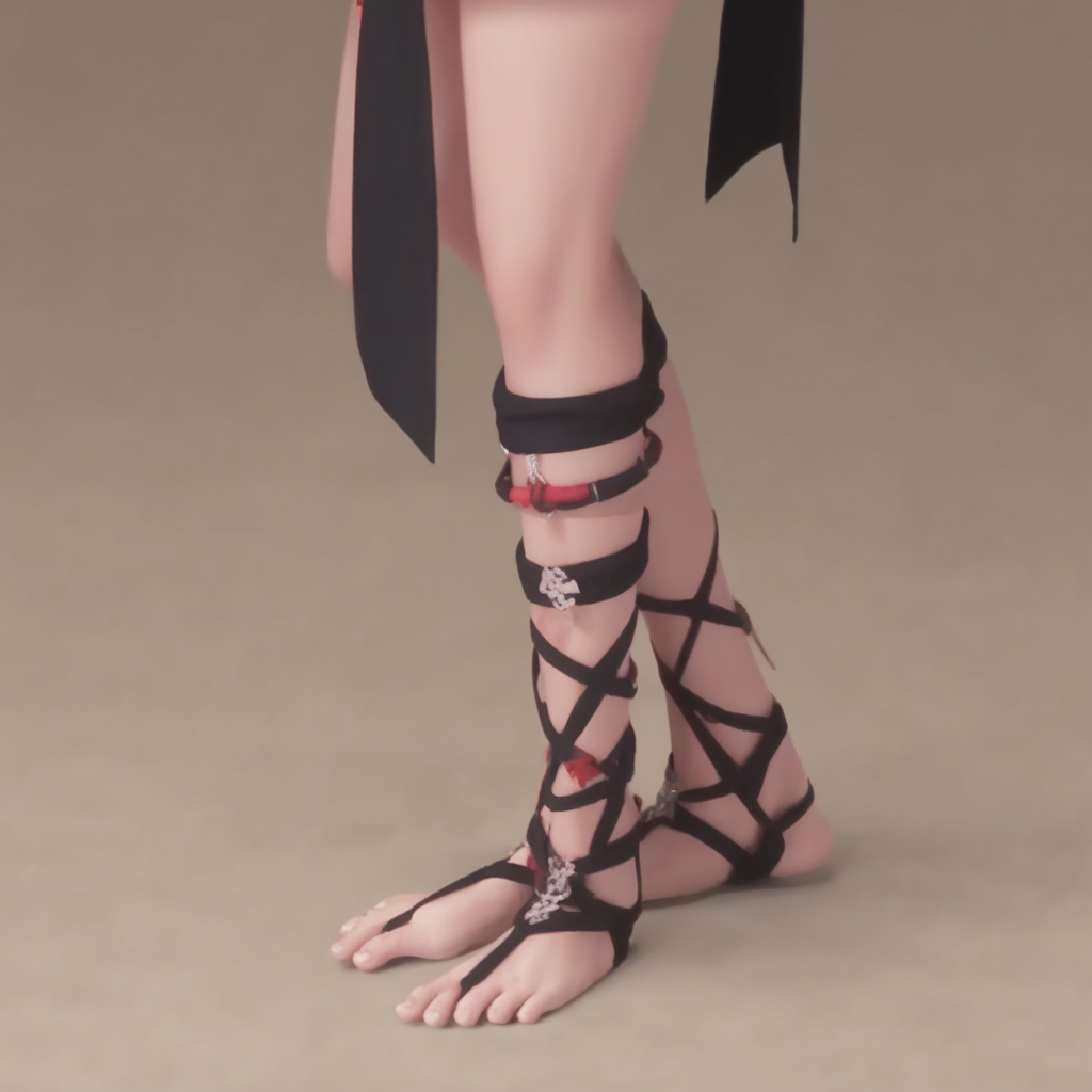 Kunoichi, full body,foot accessory ,female,v straps,jewelry,anklet,barefoot