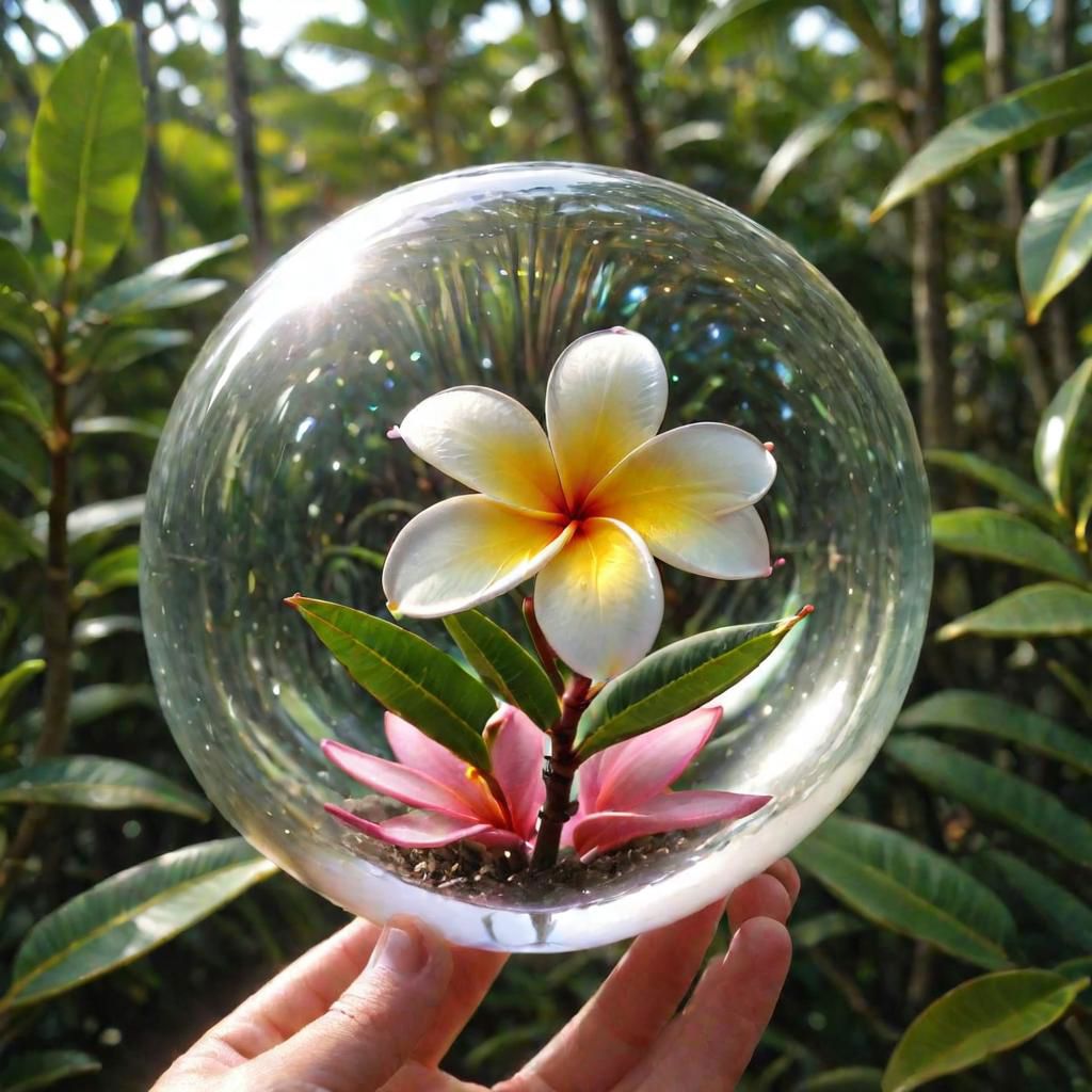 a plumeria in a glass ball