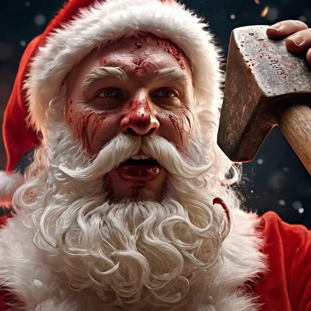 Hyperrealistic art of <lora:Santa Claus:1.5>
Santa Claus a bloody face man in a santa suit holding a large hammer in Christmas Eve, Extremely high-resolution details, photographic, realism pushed to extreme, fine texture, incredibly lifelike