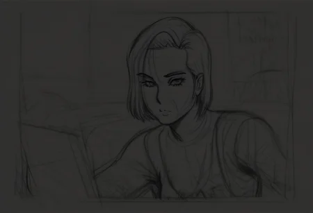 android 18, andy18, raw sketch line art,
