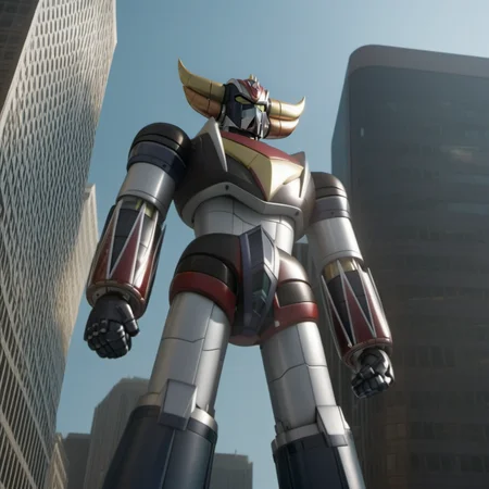 Goldorak1024, a giant robot in a city, highly detailed, photography, ultra sharp, film, bokeh, professional, 64k <lora:Goldorak1024:0.8>