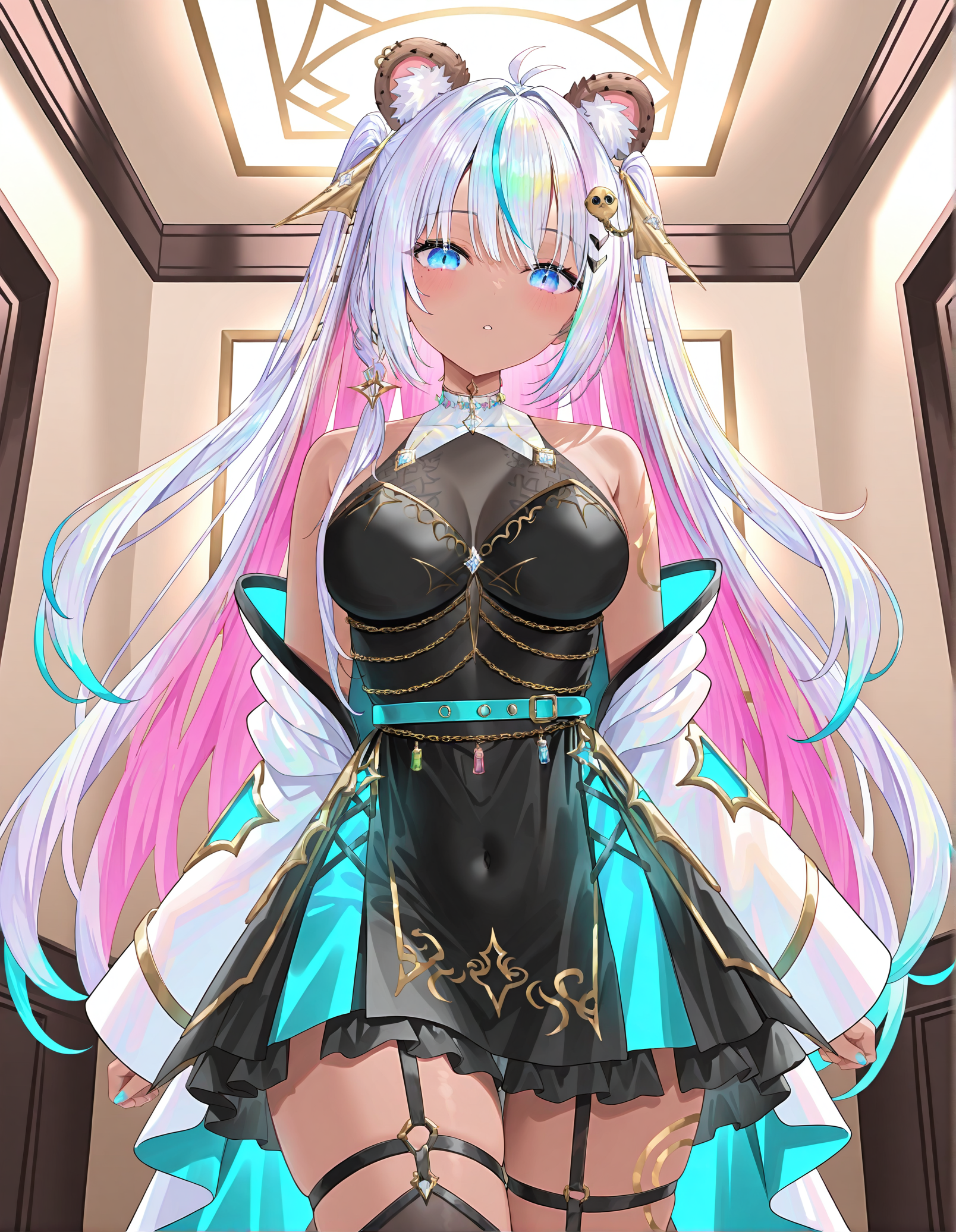 masterpiece, perfect quality, best quality, absolutely eye-catching, absurdres, highres, newest, indoors,  <lora:cookieswirlcillustriousXL:1>, 1girl, cookieswirlc, cowboy shot,