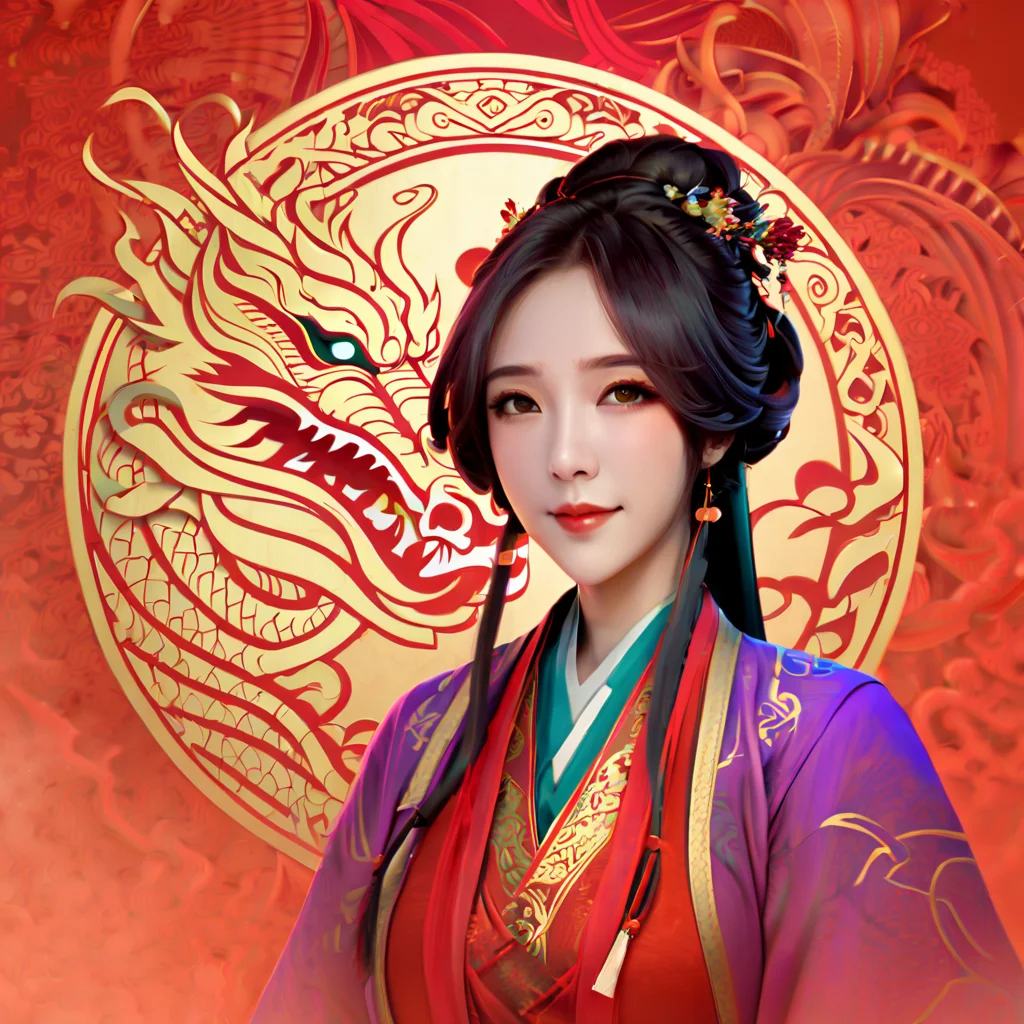 gufengstyle,Masterpiece, best quality, 4k, Chinese New Year, red background, festive atmosphere, Chinese girl illustration, dragon illustration, detailed character design,
Lucky Dragon Boy Digital Painting, Using Global Illumination Style<lora:gufengstyleSDXL-000016:1>