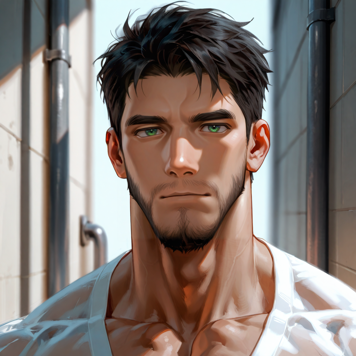 <lora:WEI_LAN:.5>, wei lan37, green eyes, looking at viewer
(very short hair, beard, bara, mature, facial hair, stubble, beard, full beard, sideburn, beard, a lot of beard, ), facial hair,male focus, muscular male, muscular male, bara, mature,  bara, mature, aixiwuganda_(20222192), very awa, masterpiece, best quality, absurdres, newest, perfect quality, detailed background, intricate details,
<lora:slider_Body Type_alpha1.0_rank4_noxattn_last:3><lora:style_Anime Summer Days 2 Style SDXL_LoRA_Pony Diffusion V6 XL:.6><lora:slider_cfg_scale_boost:.7><lora:Artist6p:.55>, Artist6p, Artist04p,<lora:slider_il_brightness_slider_d1:-1><lora:slider_il_contrast_slider_d1:-1><lora:slider_DarkSlider1.2_alpha1.0_rank16_full_300steps:-.6>