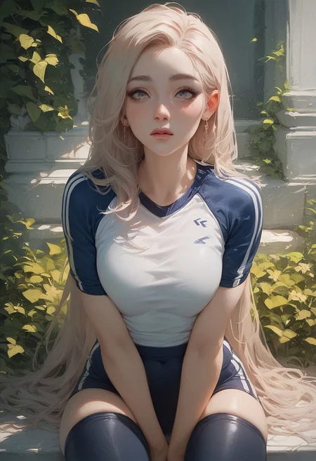 score_9, score_8_up, score_7_up, score_6_up, A Expressiveh, score_9, score_8_up, score_7_up, score_6_up, score_5_up, score_4_up, godrays, 
1girl, sexy violetparr, violetparr, outdoor, ((sports uniform)), leggings, beautiful woman, young, ((thighs)), ((pale skin)), (sexy grinning), (embarassed), front view, looking at viewer