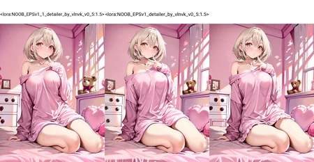 1girl, platinum blonde hair,bob cut, brown eyes, pink pajamas, single off shoulder, clutter, pink theme, indoors, bedroom, teddy bear, , lovely, sexy, light shadow, volumetric,
satou kuuki, momoko \(momopoco\), yusha m, dishwasher1910, kcar66t, torino aqua, shunichi, ebifurya,
masterpiece,best quality,amazing quality,very aesthetic,absurdres,newest, anime screenshot,
, <lora:ponyv4_noob1_2_adamW:0.65>, <lora:NOOB_EPSv1_1_detailer_by_vlnvk_v0_5:1.5>