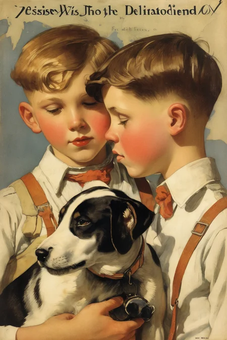 Jessie Willcox Smith Style - High quality image of the whole cover of Delineator in 1933 two teenage boys kissing a dog