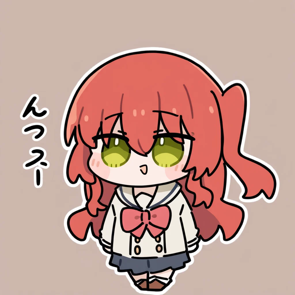 chibi,solo,1girl,kita ikuyo,bocchi the rock!,bangs,red hair,long hair,hair between eyes,green eyes,one side up,bow,red bow,
<lora:Oldstore_noob_4:1>,