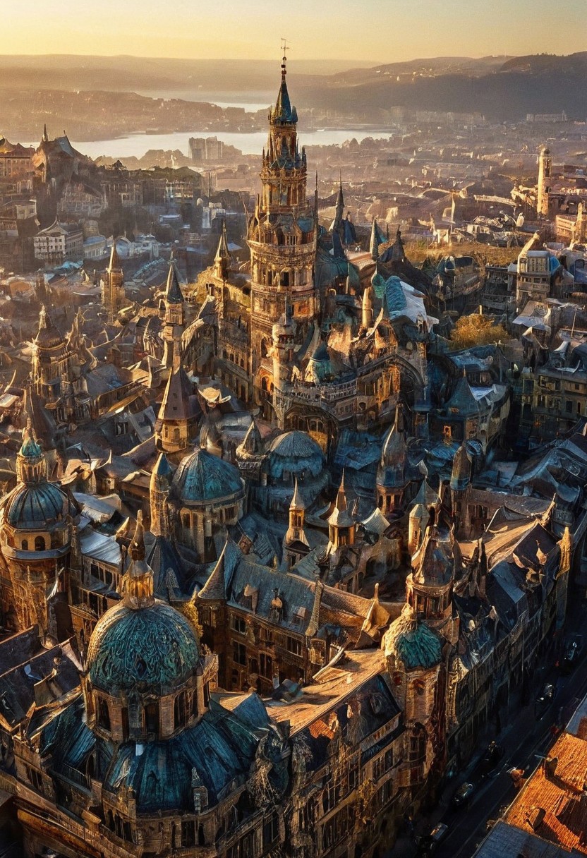 beautifull city, the mystical light, professional photography, natural lighting, natural lighting, volumetric lighting maximalist. intricately detailed, complex, elegant, expansive, fantastical, film photography style, light grain, medium grain, heavy grain