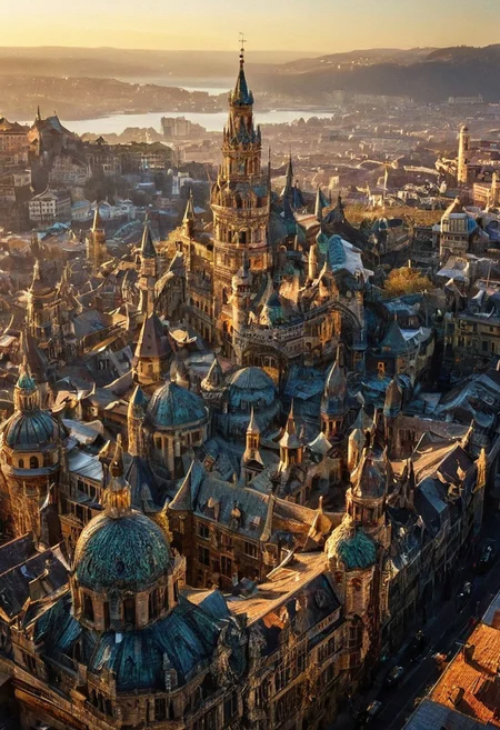 beautifull city, the mystical light, professional photography, natural lighting, natural lighting, volumetric lighting maximalist. intricately detailed, complex, elegant, expansive, fantastical, film photography style, light grain, medium grain, heavy grain